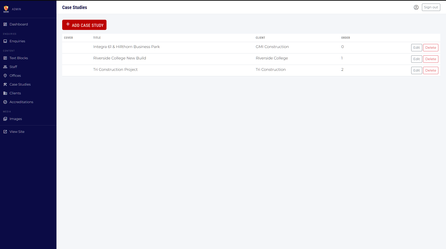 Case studies list page