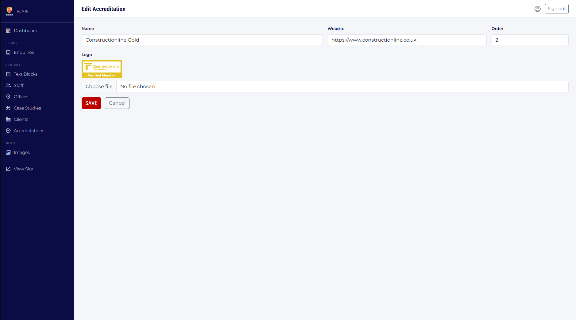 Edit accreditation form